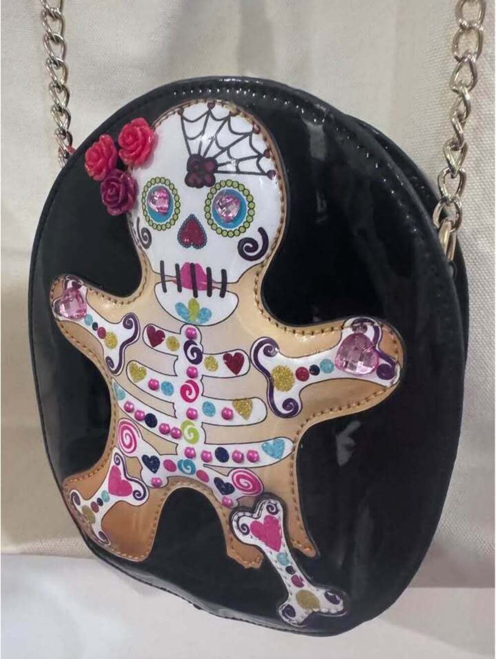 Betsey Johnson Sugar Skull Crossbody Bag Dia de los Muertos Patent
